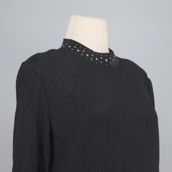 NWT MISOOK Embellished Mock Neck Shift Knit Dress Long Sleeve Black Size L - Picture 3 of 9